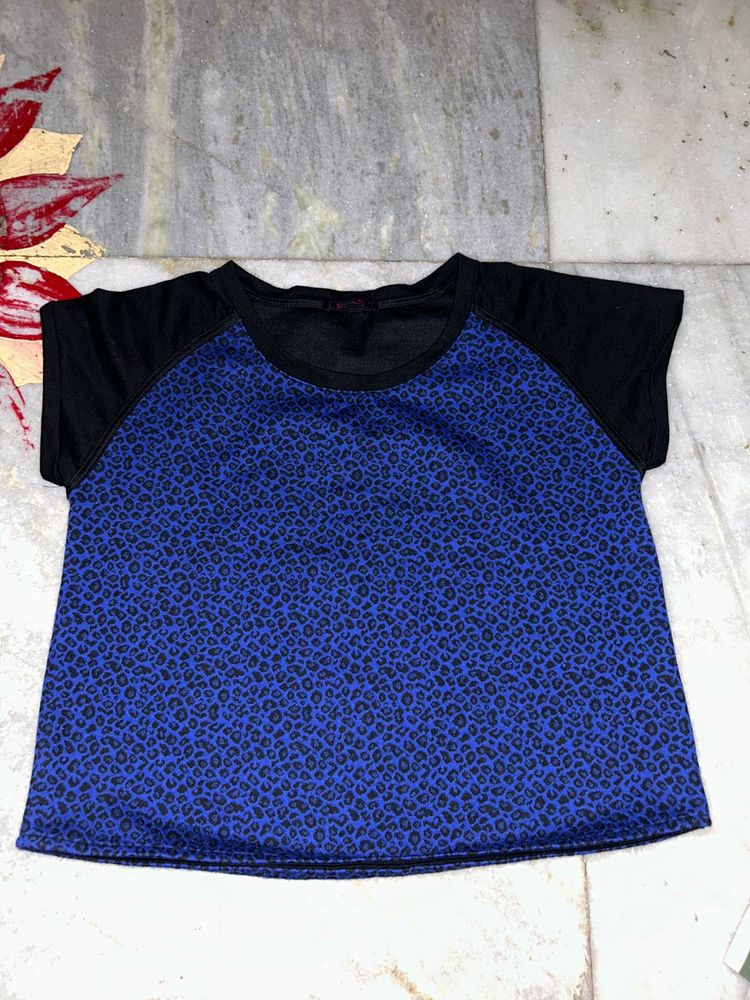 Black Blue Leopard Print Top