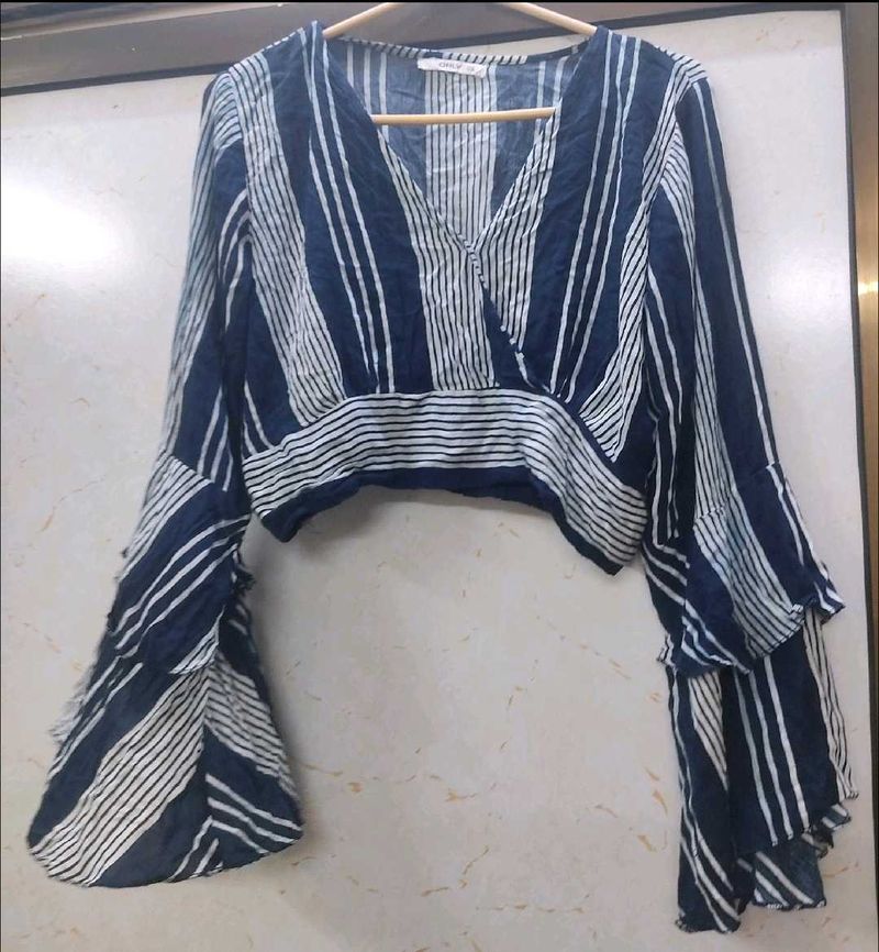 Striped Crop Top with Bell Sleeves