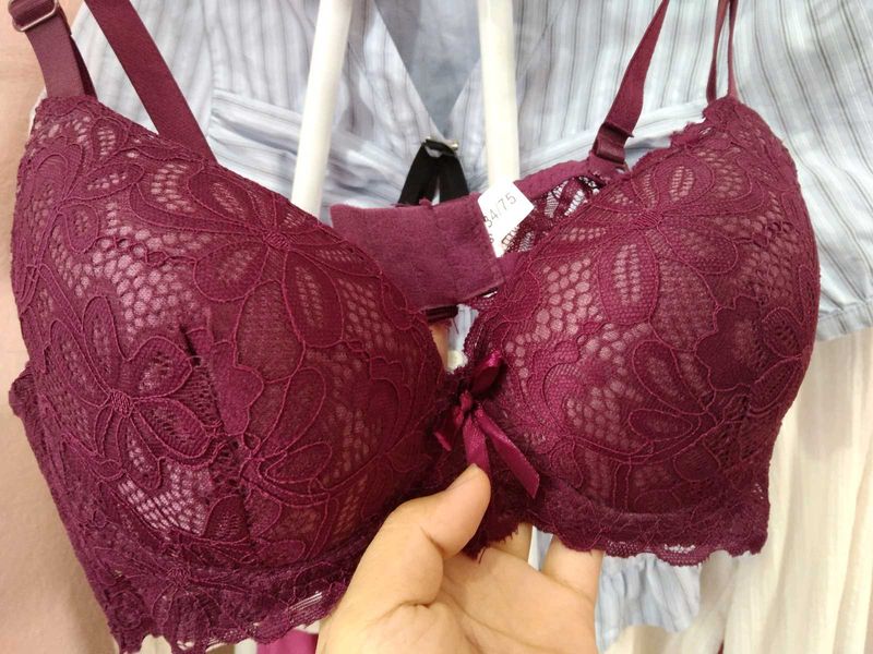 Burgundy Lace Bra Of 3 Sets