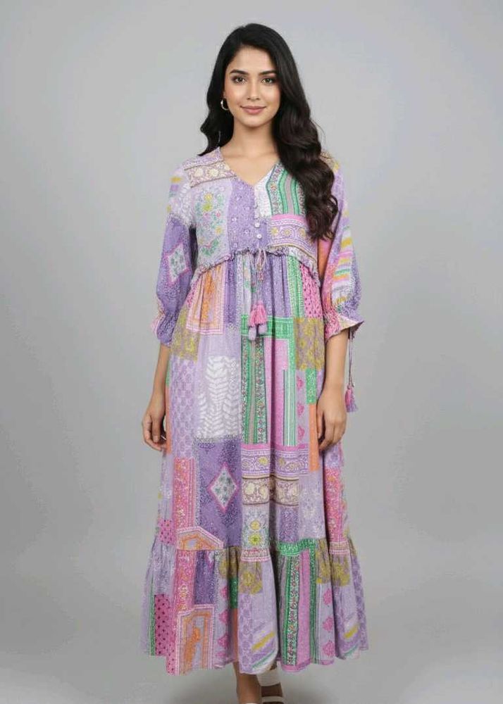 Patchwork Print Maxi Dress