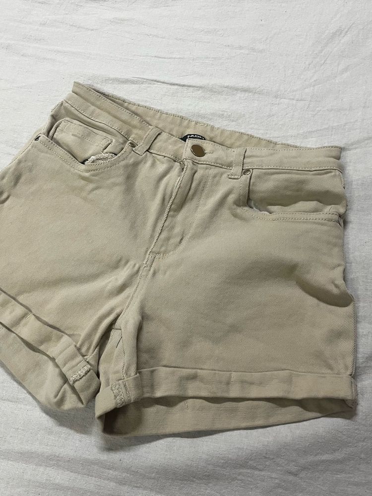 Beige Denim Shorts