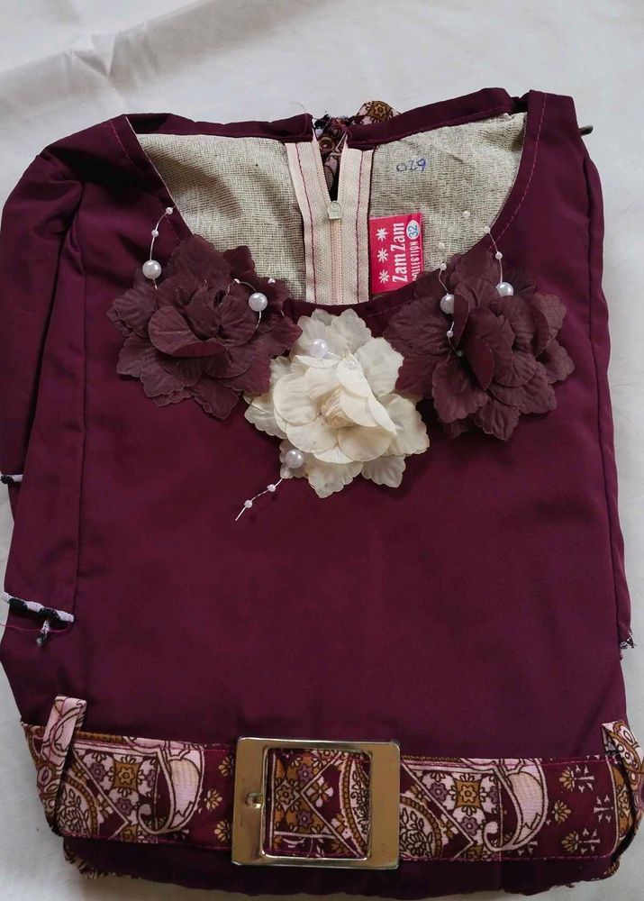 Maroon Dress with Floral Detail