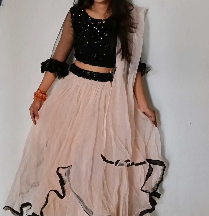 Elegant Black &amp; Peach Lehenga Choli