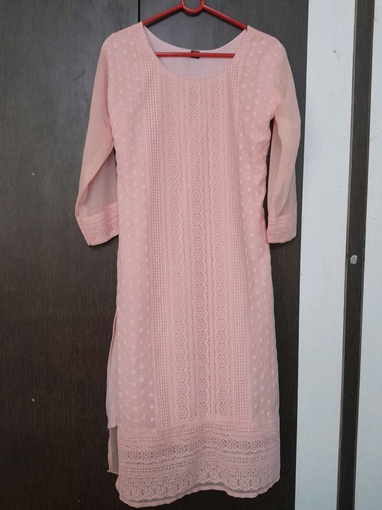 Georgette Chikankari Pink Kurti