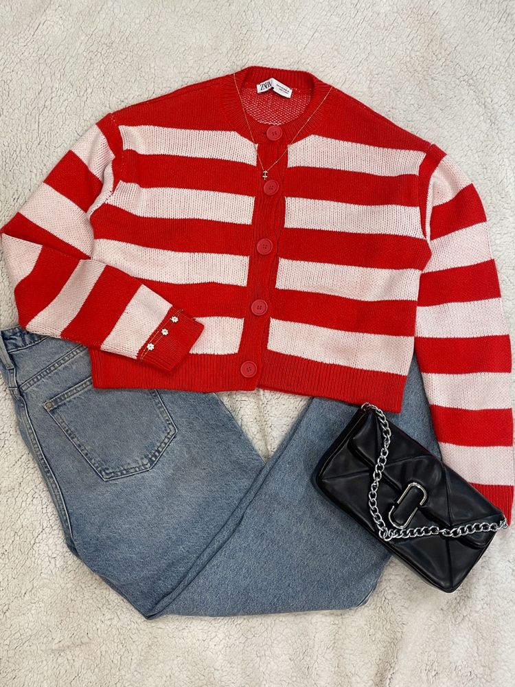 ZARA Red And White Sweater