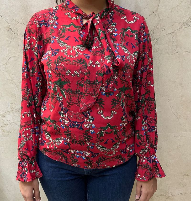 Floral Tie Neck Blouse