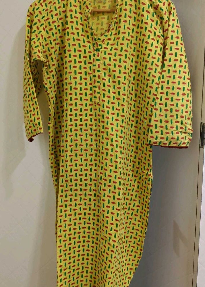 Yellow Printed Kurta