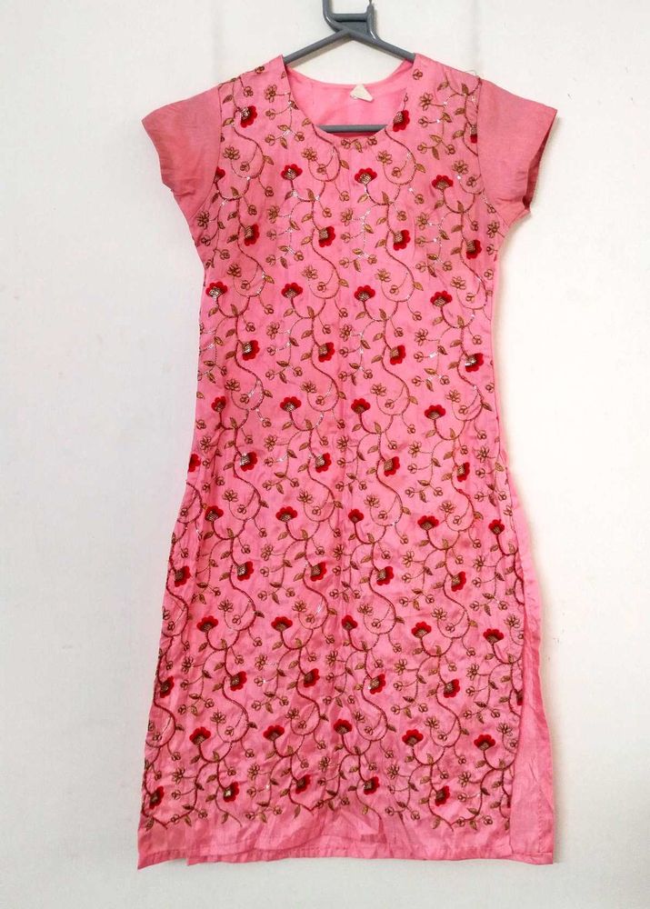Pink Embroidered Kurti/Kurta