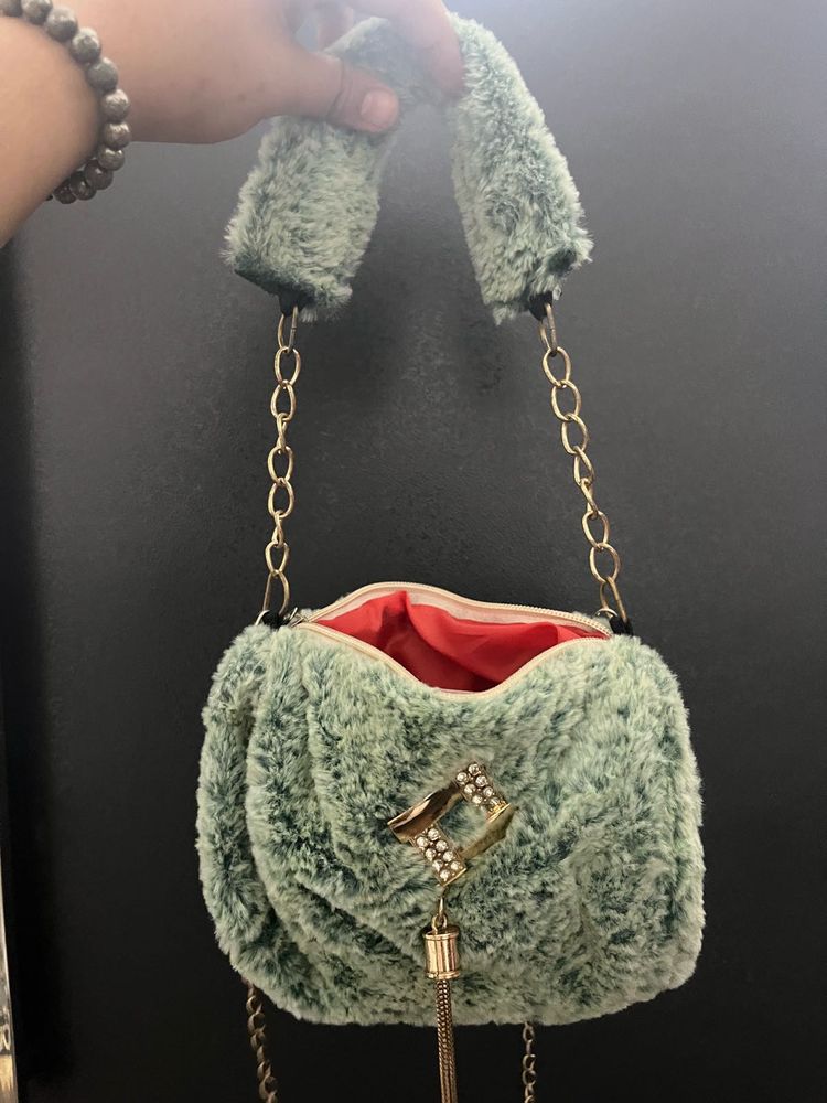 Fuzzy Green Chain Bag