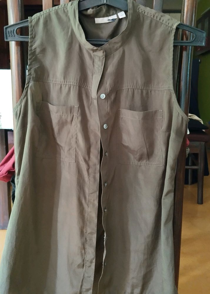 Military Green Shirt In Satin Silk
