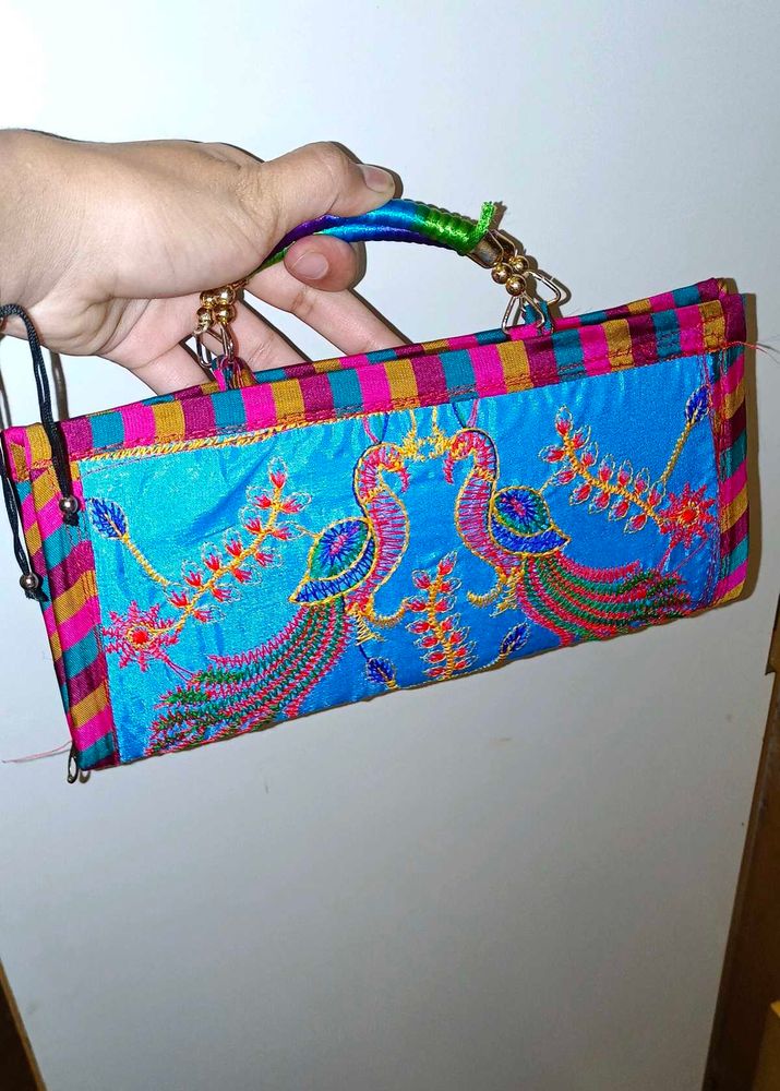 Embroidered Peacock Clutch