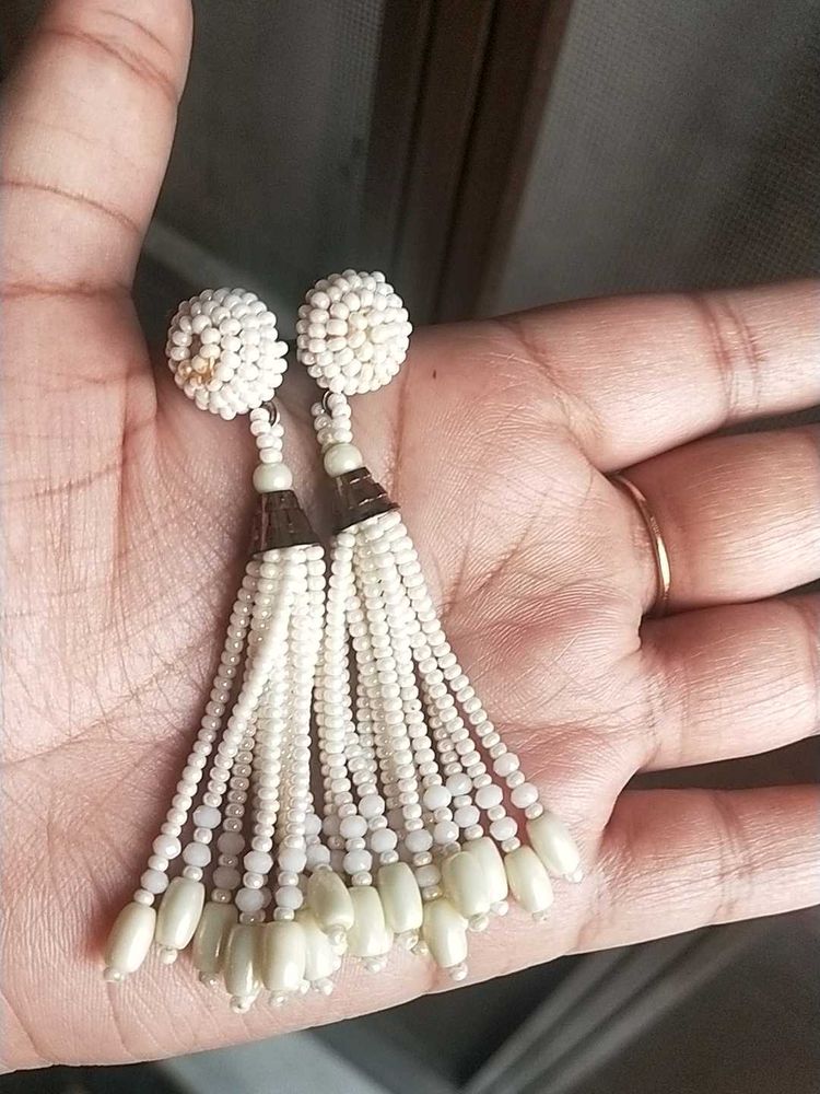 White Bead Earrings