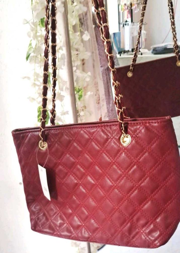 Burgundy Quilted Tote Bag