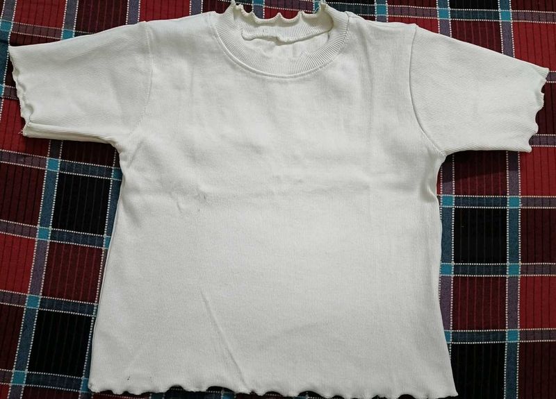 White Ruffle Trim Tee