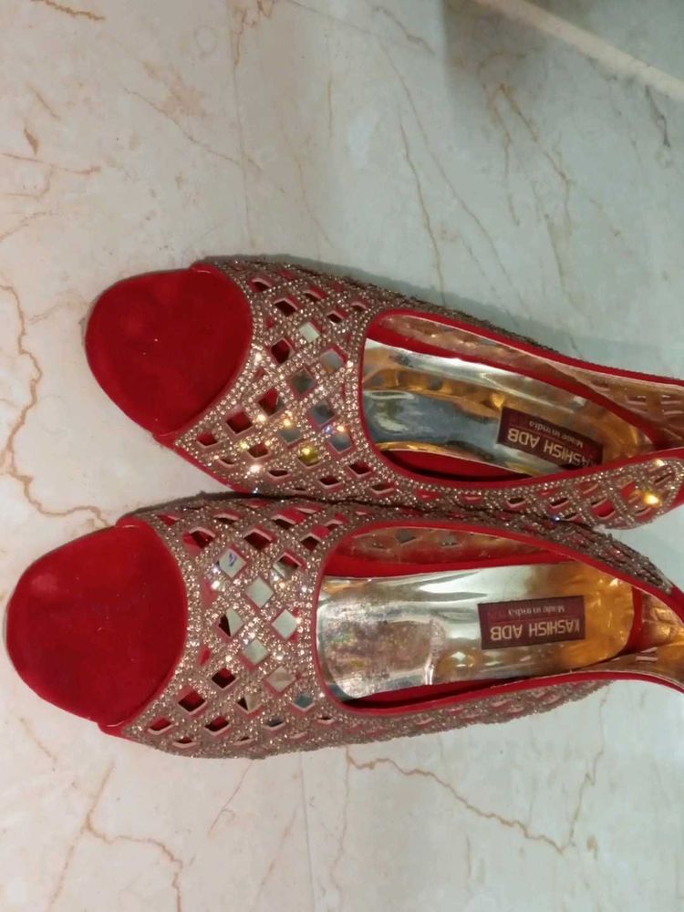 Red Embellished Flats
