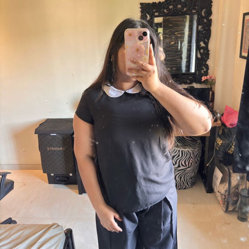 Korean White collar preppy black top