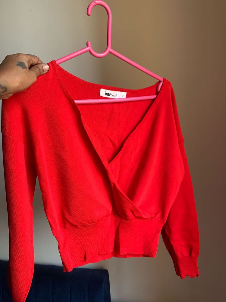 Red Wrap Front Sweater