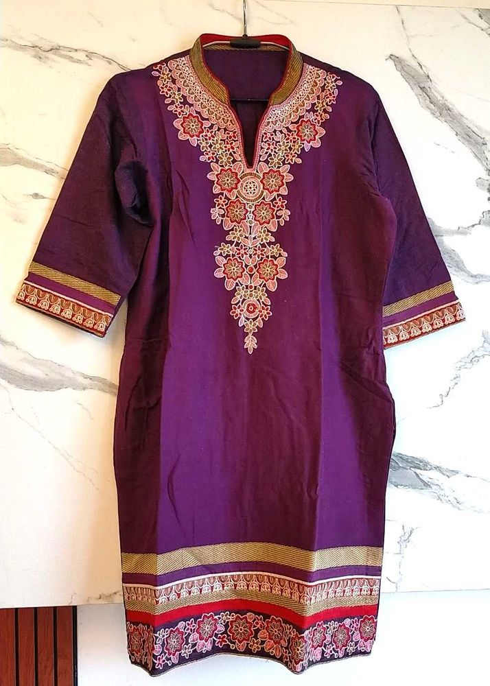 Purple Embroidered Kurti Tunic