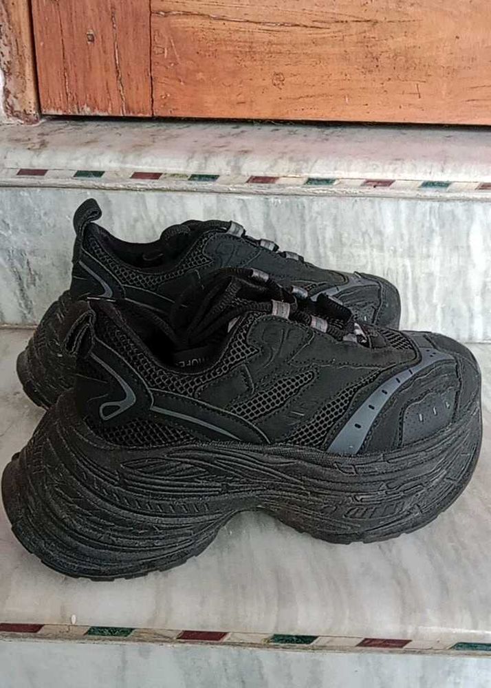 Black Chunky Platform Sneakers