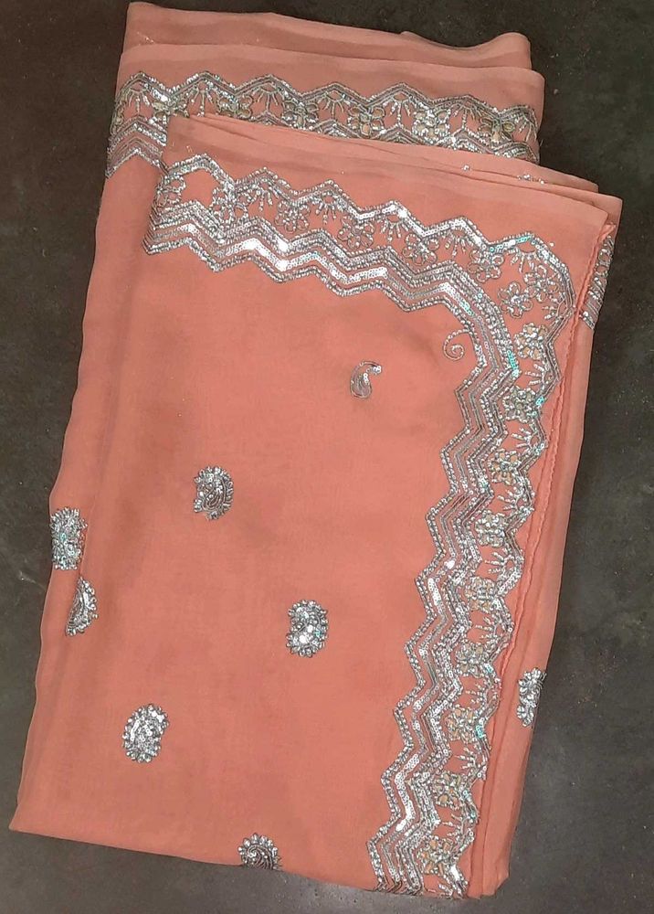 Peach Saree Without Blouse Piece
