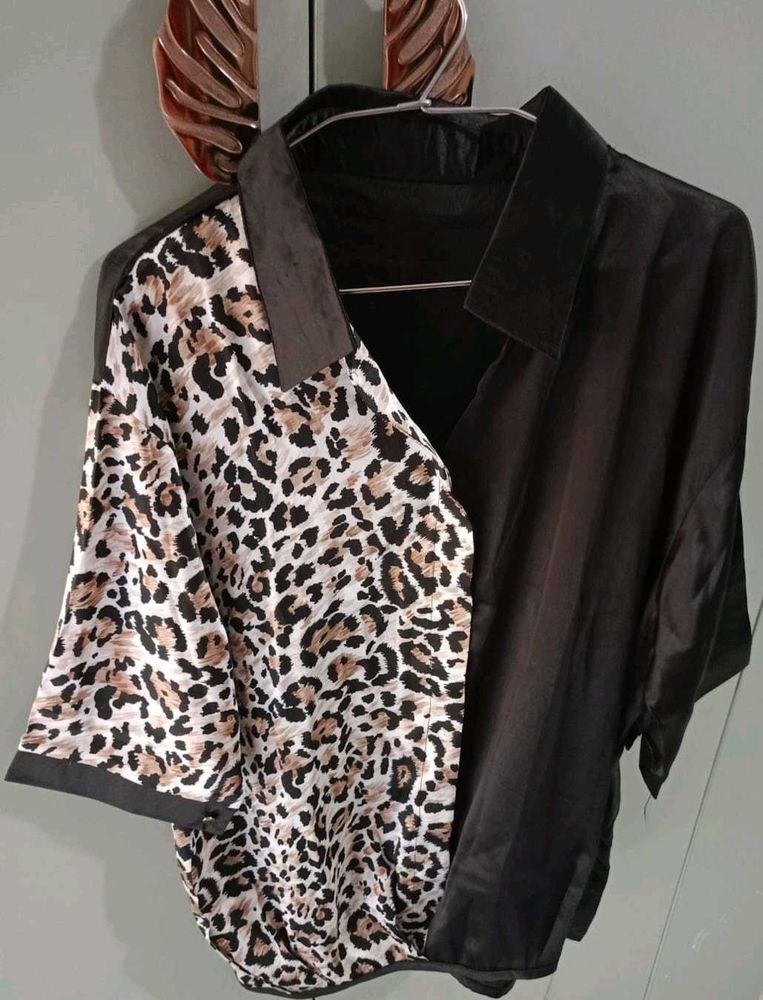 Animal Print Contrast Top