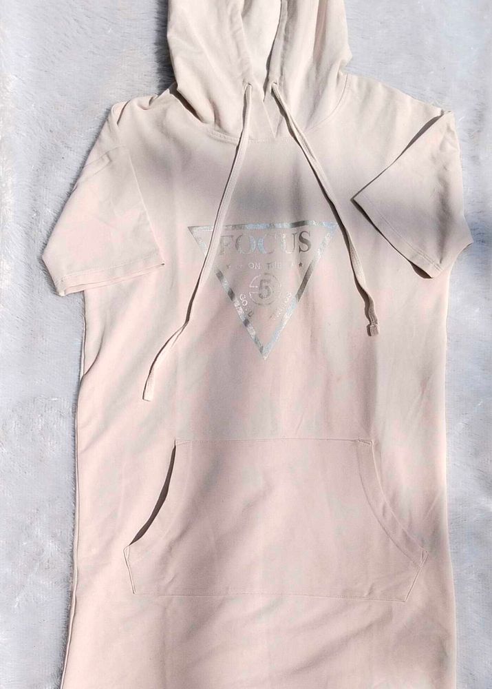 Pale Pink &#34;Focus&#34; Hoodie Dress