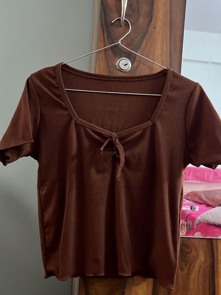 Cute Brown Tie-Front Top