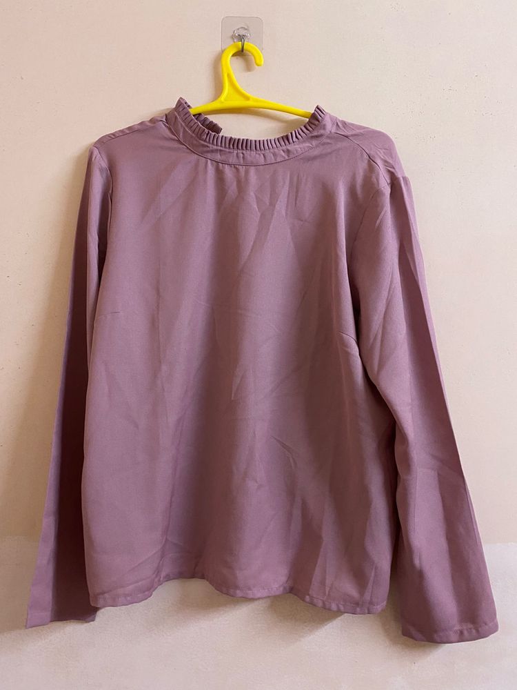 Elegant Mauve/onion Ruffle Neck Top
