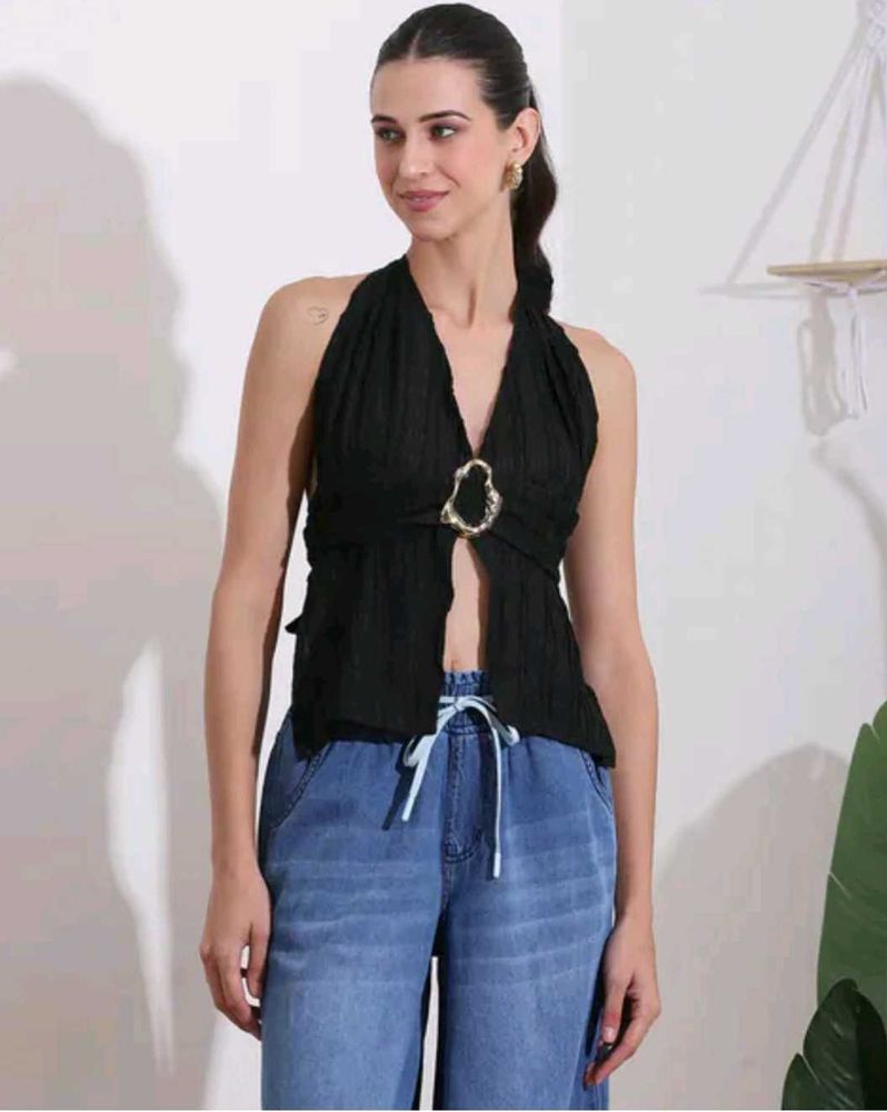 Premium Chic Black Halter Top