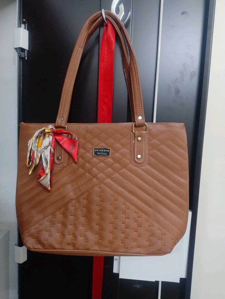 Tan Diamond Quilted Tote Bag