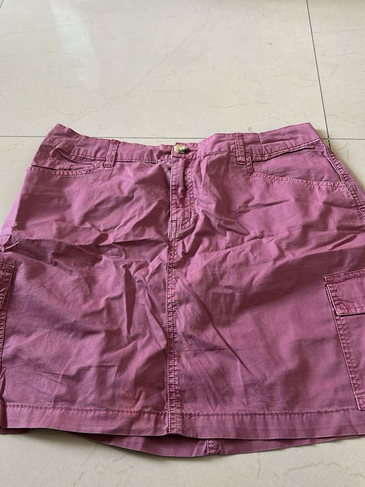 Dark Pink Denim Mini Skirt