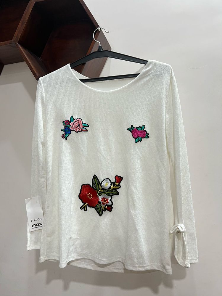 White Floral Embroidered Top