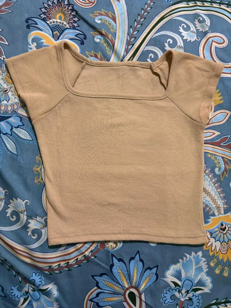 Tan Square Neck Crop Top