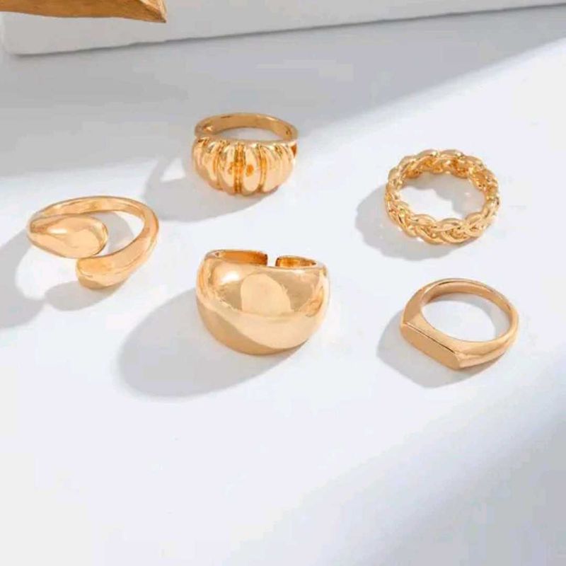 Gold Ring Set - 5 Pieces