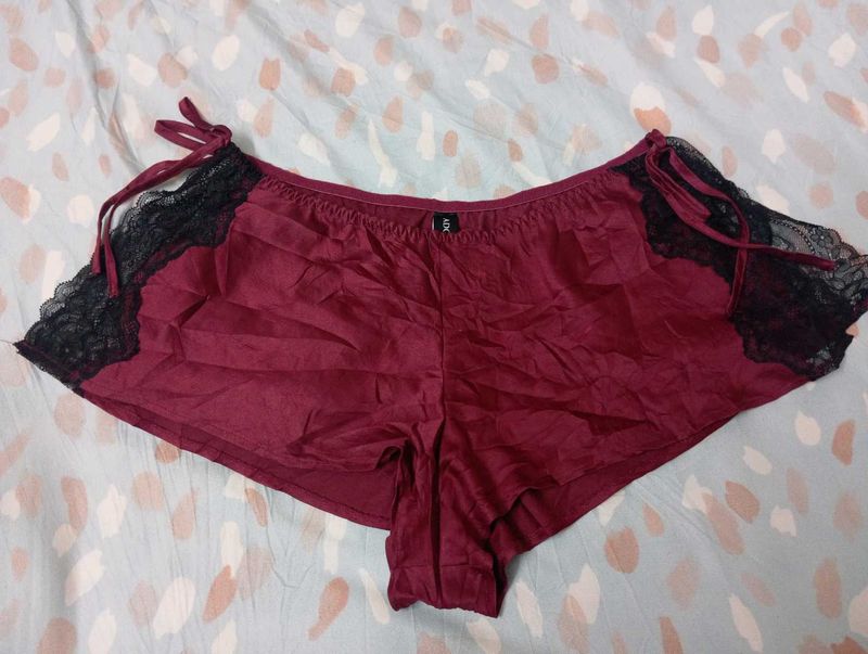 Burgundy Lace Trim Sleep Shorts