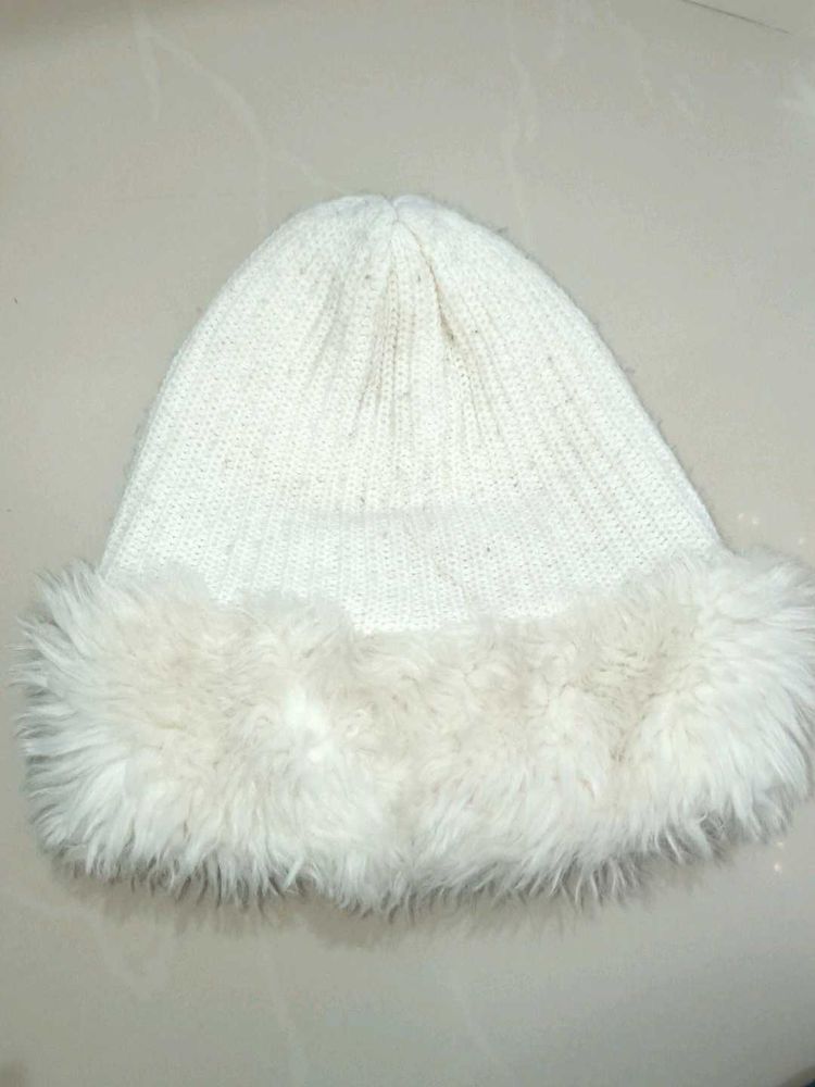White Fur Trim Beanie