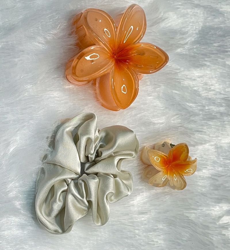 Orange - Flower  Hair Clip &amp; Scrunchie Set