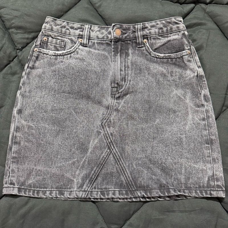 Washed Black Denim Mini Skirt