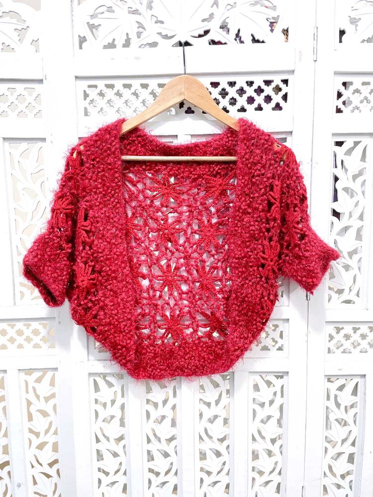 Boho Inspired Red Crochet Shrug B