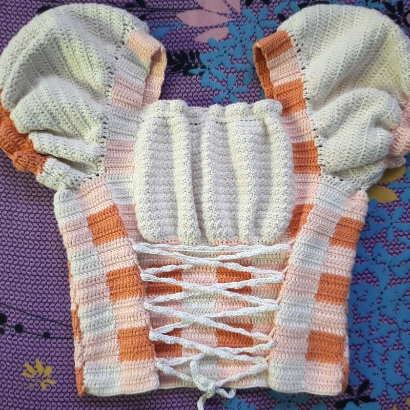 Peach, Tangerine, White Crochet Top