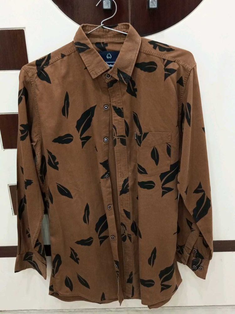 Brown Leaf Print Shirt