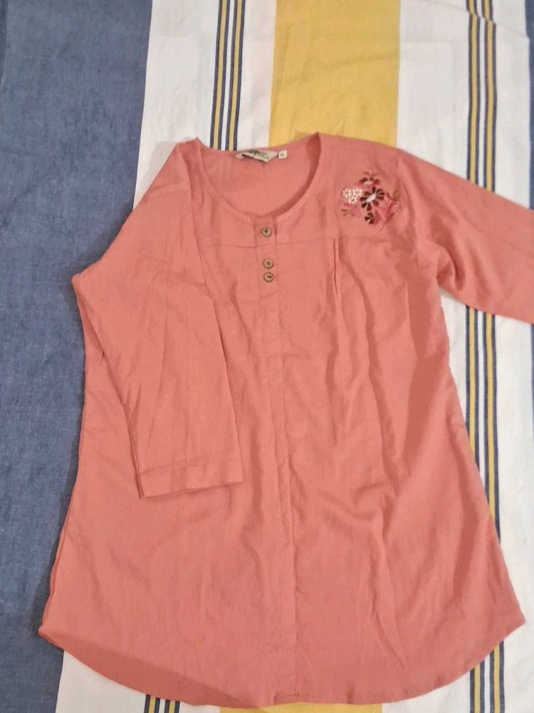 Peach Embroidered Top