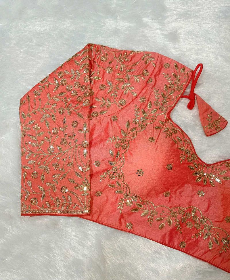 Coral Embroidered Full Sleeves Blouse