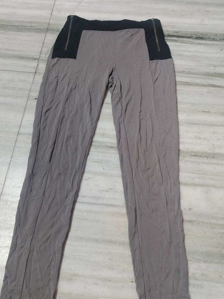 Gray Zipper Accent Pants