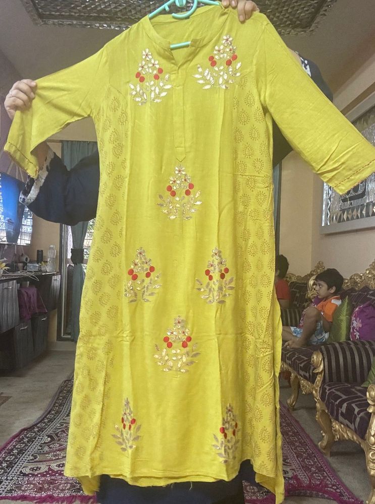 Embroidered Yellow Kurta