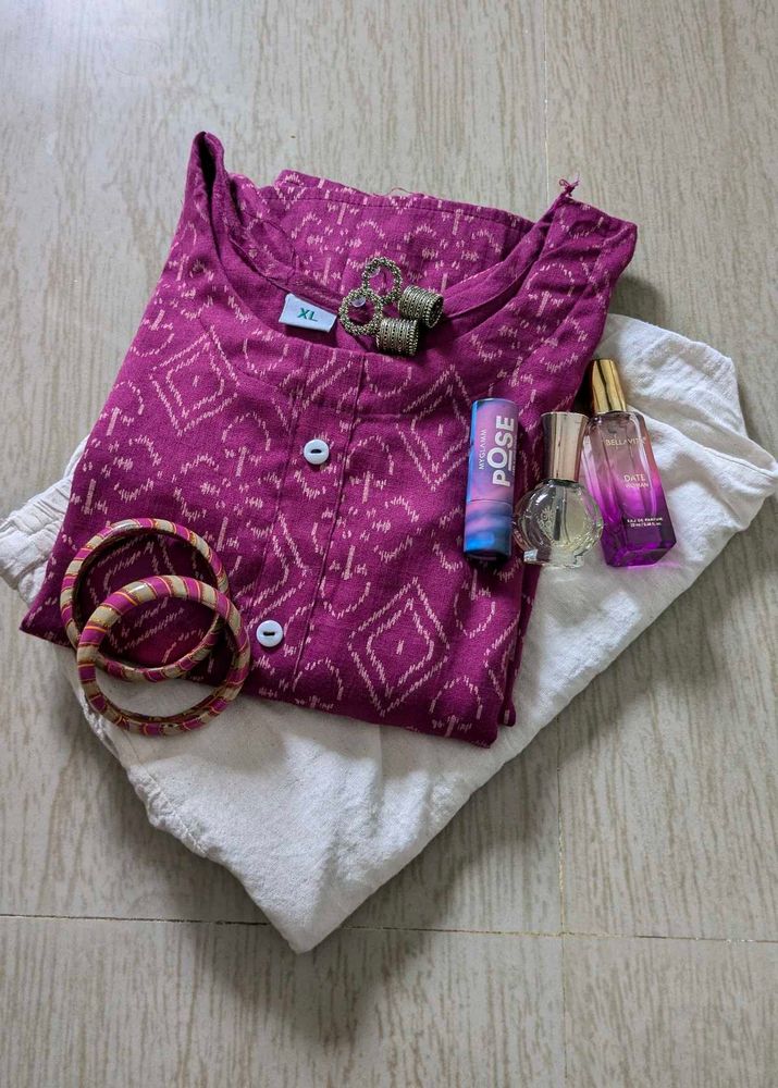 Burgundy Print A-Line Kurti