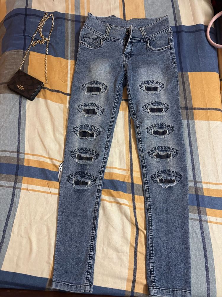 Blue Denim Ripped Jeans