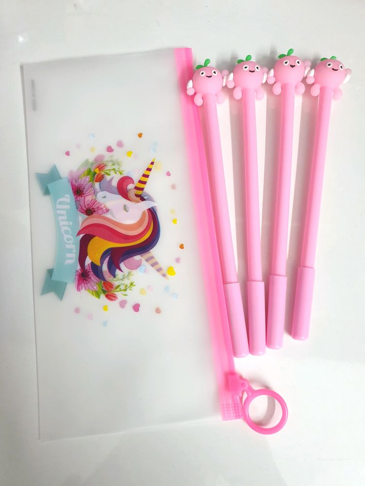 Set Of 4 Gel Pens With Pouch