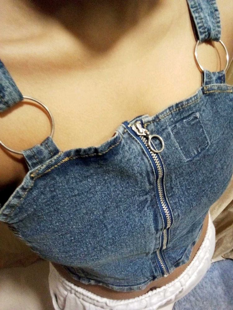 Denim Zip-Up Crop Top
