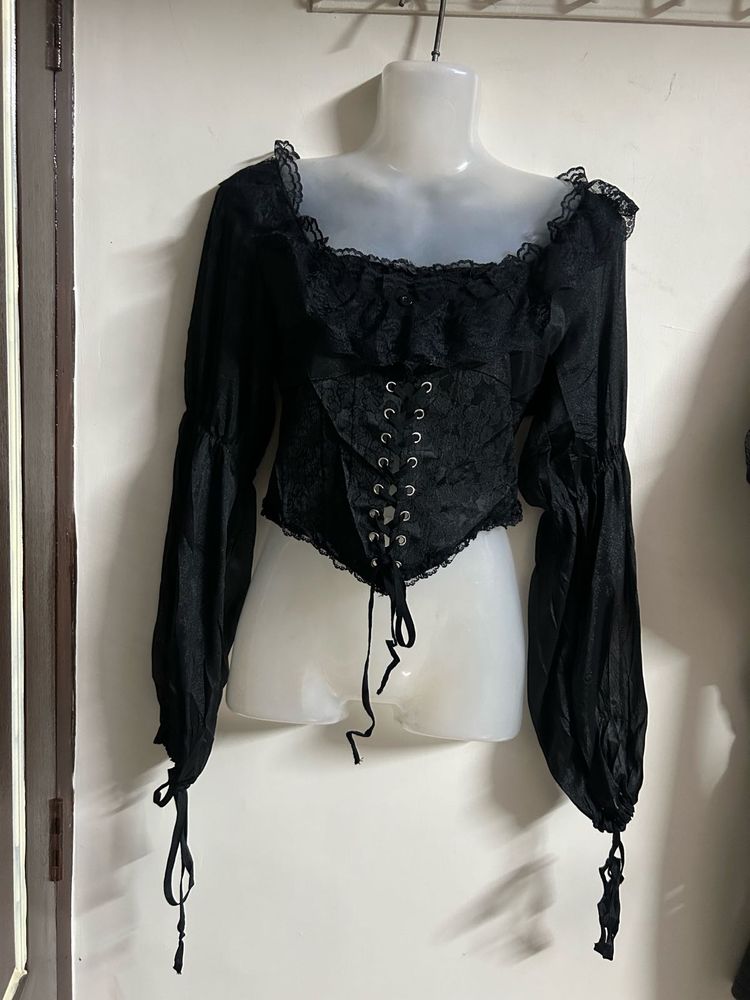 Gothic Lace-Up Long Sleeve Top